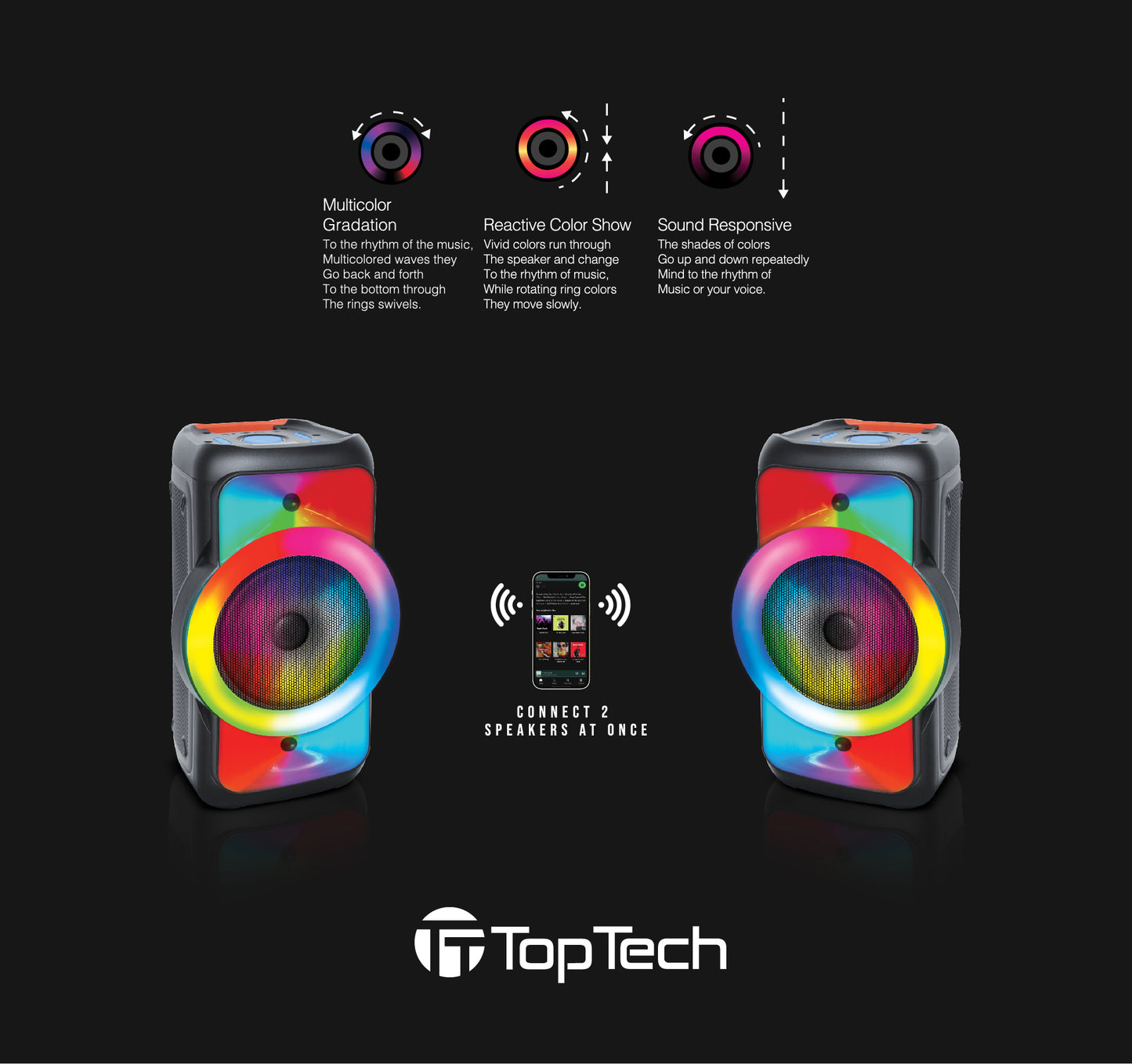 TOPTECH AL-12 Bluetooth Portable Speaker with 10,000W Power, Disco Lights, and Mic
