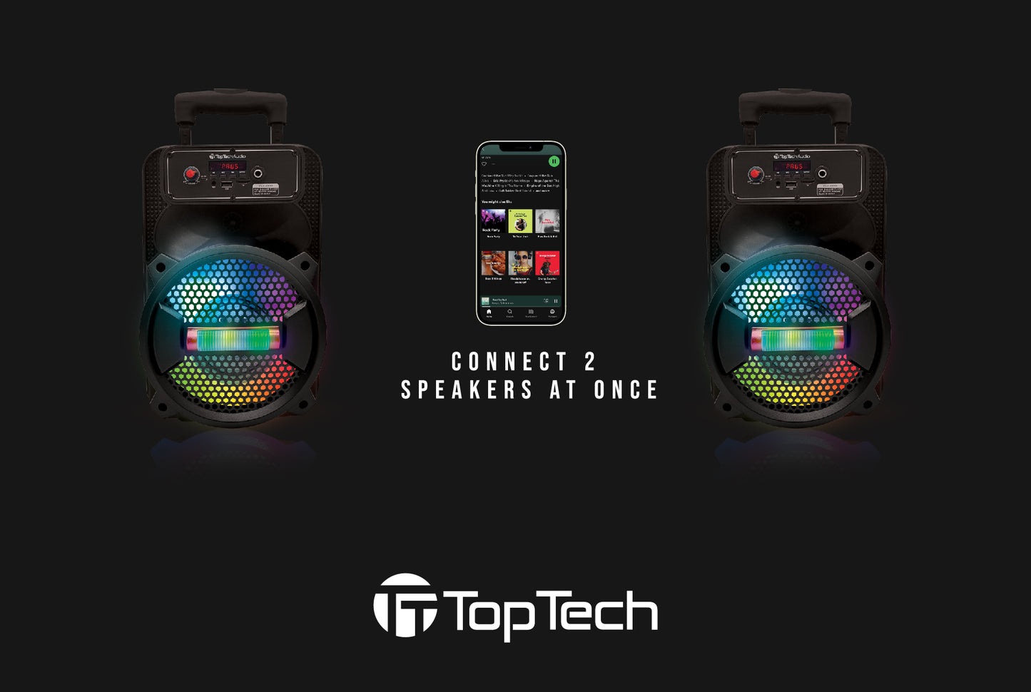 TOPTECH Rock-8, 8 Inch Wireless Bluetooth Speakers Portable Speaker with Mircrophone, Blazing Disco Lights, Remote Control, High-Fidelity Sound, 10M(33ft) Wireless Range,for Home/Party/Outdoor,Gift