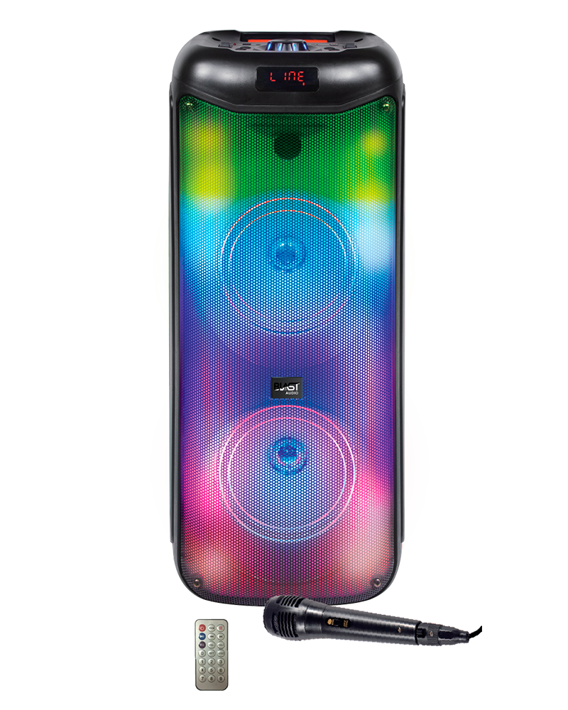 TOPTECH BLA-88, 2x8 Inch Bluetooth Speakers with Multi-colors Disco Lights, Wireless Stereo Sound with Wireless Microphone，Up to 10 Meters (33ft) Bluetooth Distance with Remote control, Rechargeable Long Battery Life for Party Outdoor Camping