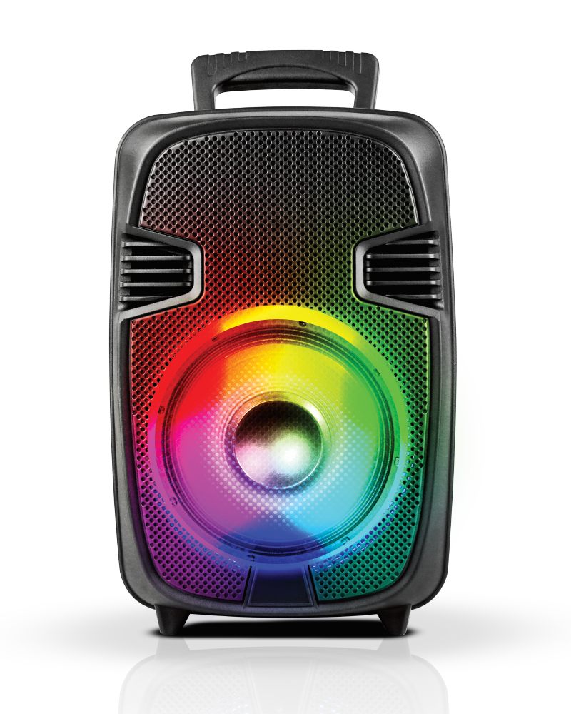 TOPTECH BULL-8, 8 Inch Woofer Rechargeable Party Portable Speaker with Multi-color Disco Lights on Grill,10 meters (33ft)Bluetooth Distance,of Blazing Powerful Sound, Handle and Wheels and Wireless Microphone for Party/Gift/Indooer/Outdoor