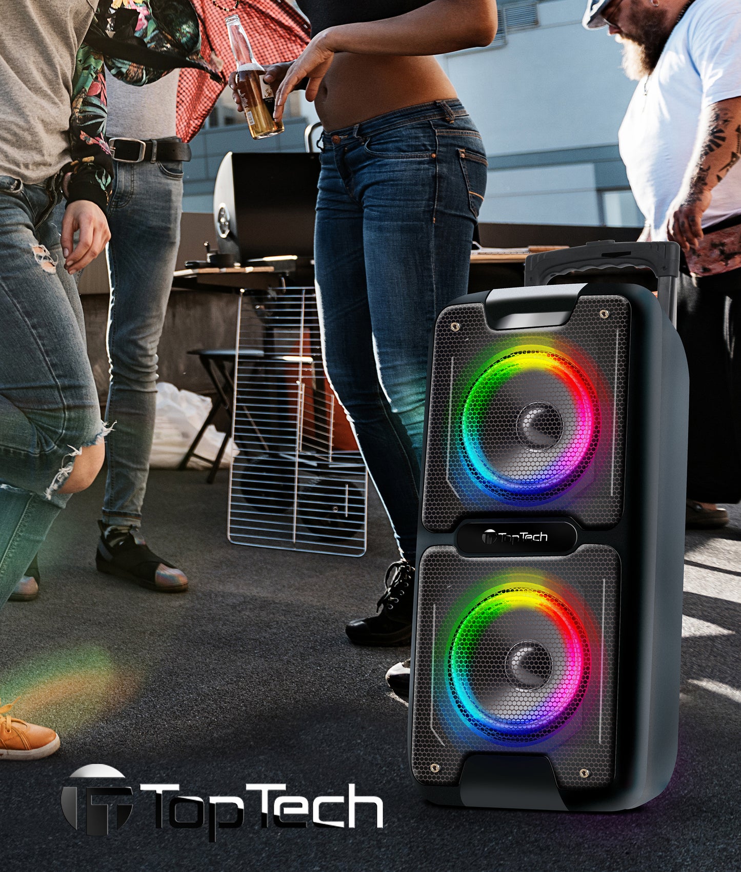 TOPTECH AL-101, 2x6.5 Inch Bluetooth Speaker,Wireless Stereo Sound Portable Speaker with Vivid Vibe Disco Lights,  Support for USB/TF Card/FM Radio/AUX,  Long Playtime for Outdoor Party Gift