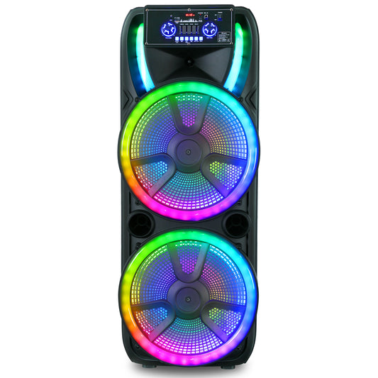 TOPTECH TTA-215 Dual 15''Woofer Rechargeable Party Portable Bluetooth Speaker with Multi-Color Disco Lights on Grill,10 Meters (33ft) Bluetooth Distance,of Blazing Powerful Sound