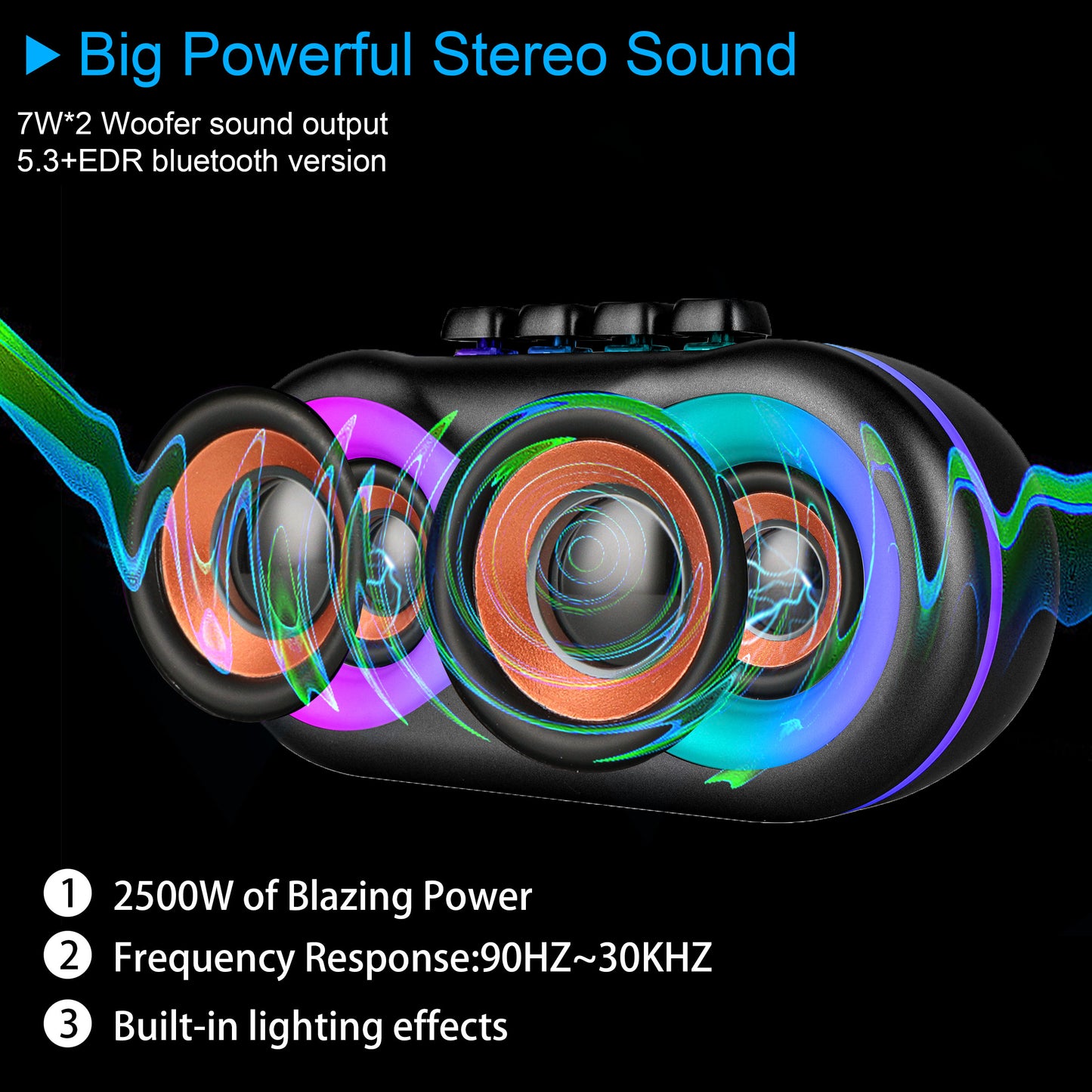 TOPTECH BRAZE-6 Dual 3'' Woofer Rechargeable Party Portable Bluetooth Speaker with Multi-Color LED Lights,Blazing Powerful Sound Output RMS,Precision-Tuned Stereo Sound,10M Wireless Range