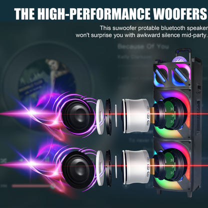 TOPTECH ANGEL-212 Dual 10'' Woofer Bluetooth Speaker with Disco Light & DJ Bulb