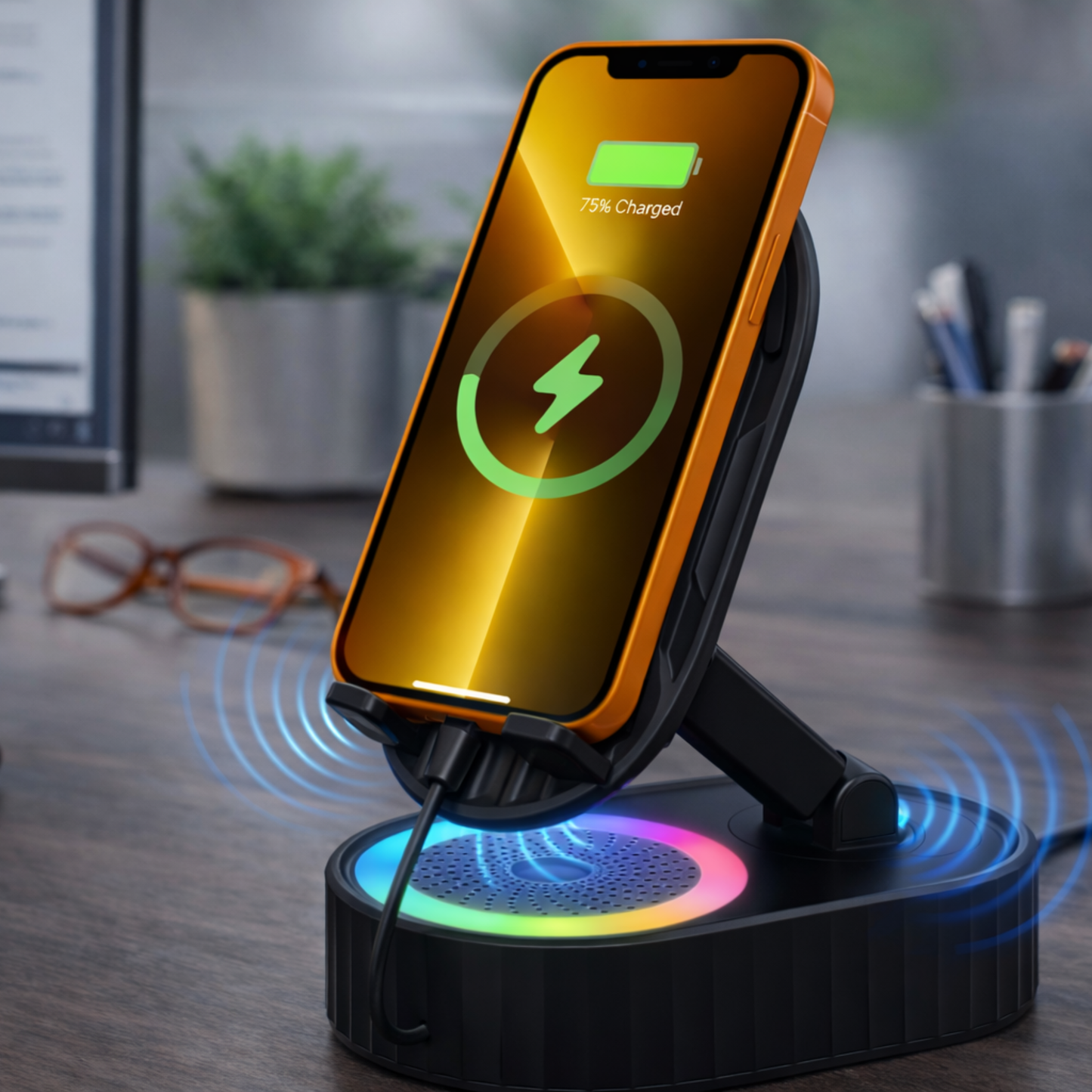 TOPTECH S50BT Bluetooth Speaker with 360° Phone Holder, Wireless Induction & RGB Lights