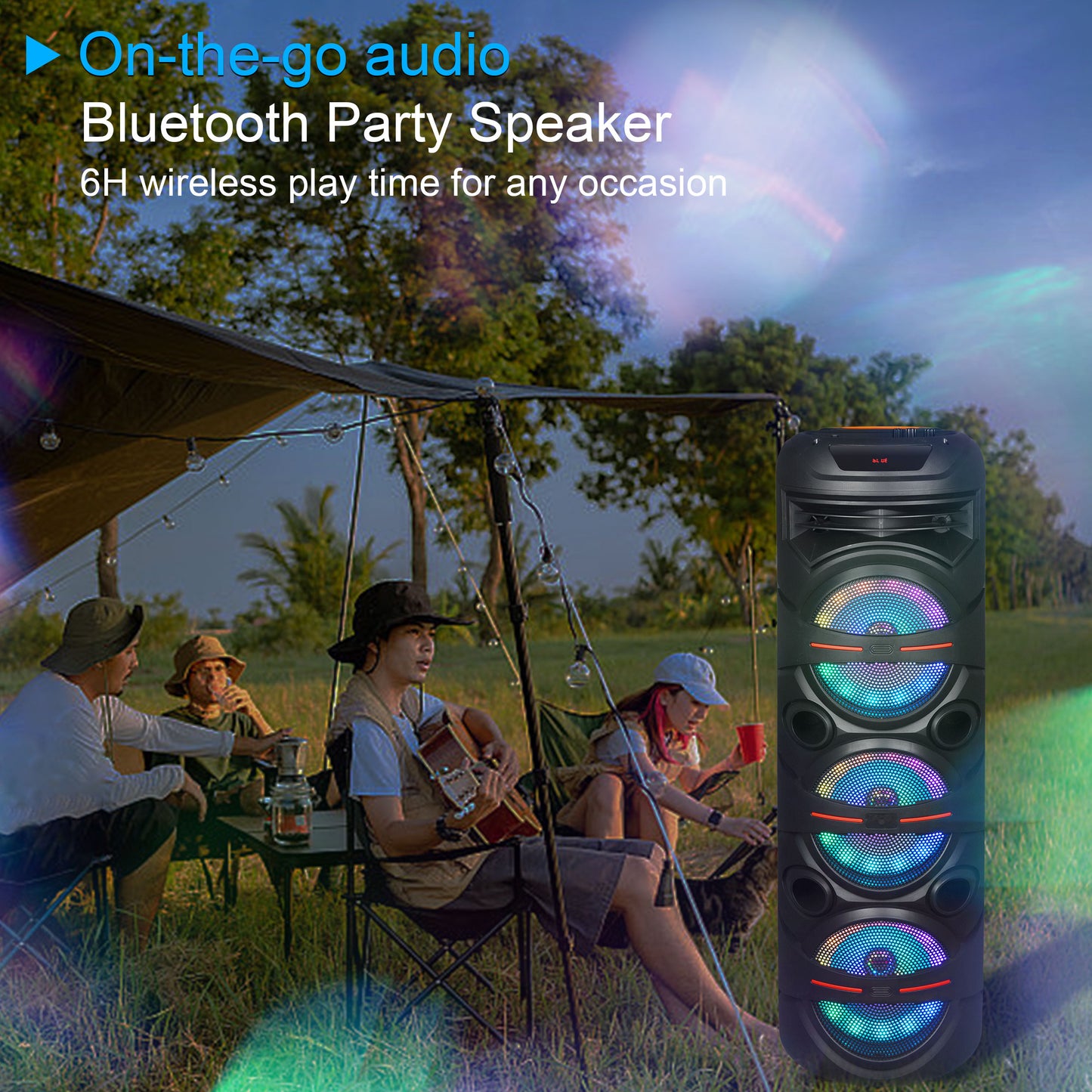 MAX-8 3*10''Woofer with Extra Bass Rechargeable Party Portable Bluetooth Speaker with Multi-Disco Lights on Grill,10 meters (33ft)Bluetooth Disctance,8000W of Blazing Power!