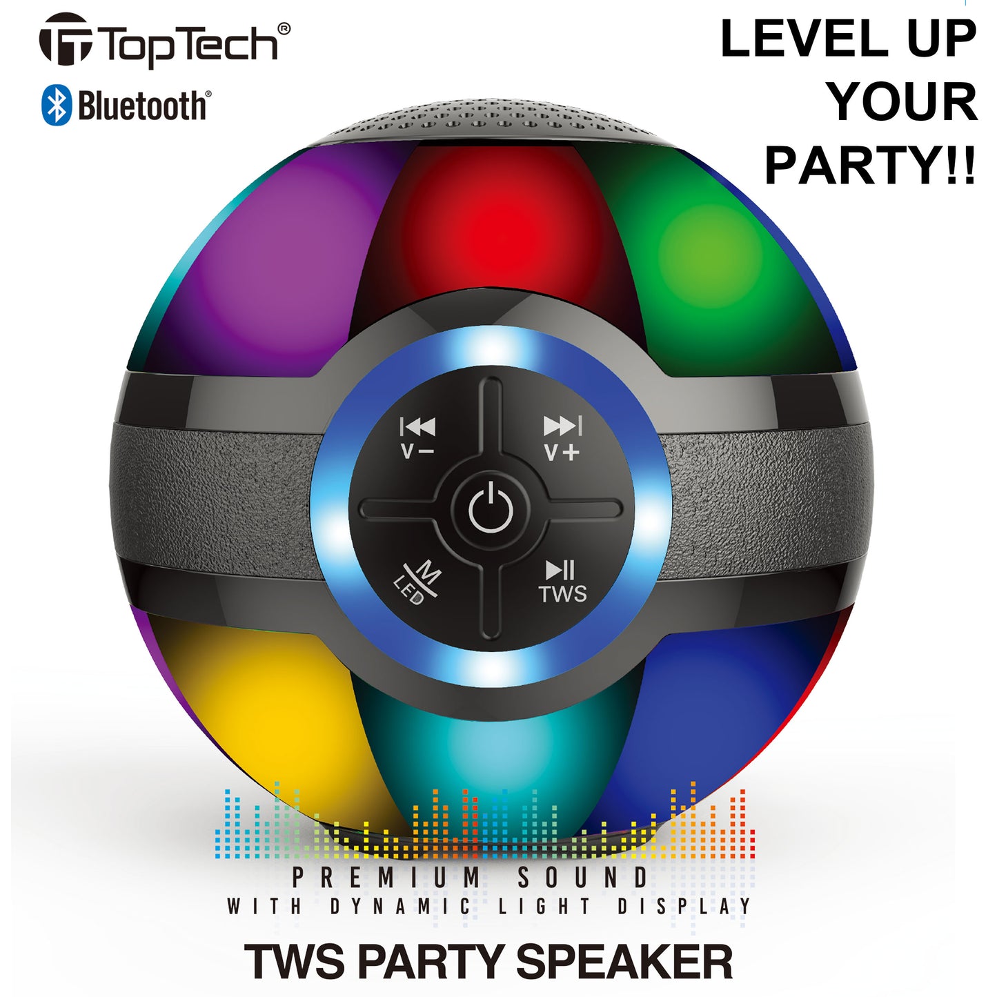 TOPTECH BRAZE-4 Audio 3'' Woofer Rechargeable Party Portable Speaker with 7 Colored LED Light,Powerful Sound Output,Precision-Tuned Stereo Sound,10M Wireless Range