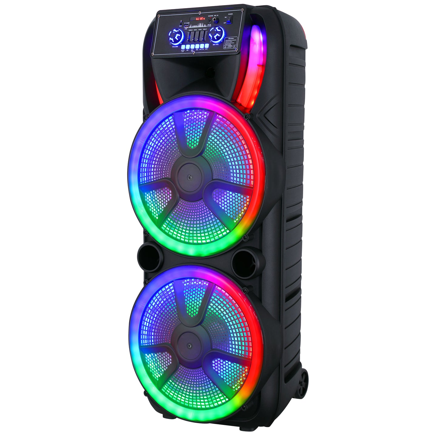 TOPTECH TTA-215 Dual 15''Woofer Rechargeable Party Portable Bluetooth Speaker with Multi-Color Disco Lights on Grill,10 Meters (33ft) Bluetooth Distance,of Blazing Powerful Sound