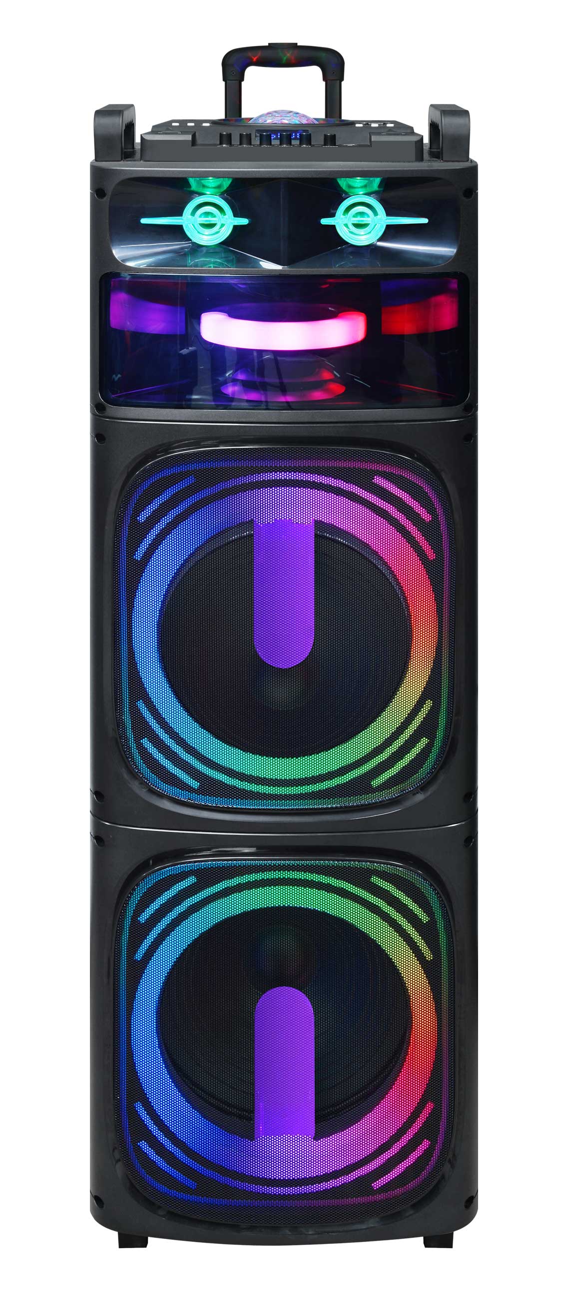 ANGEL-210 Dual 10''Woofer Portable Speaker with Disco Light,15000W of Blazing Power!