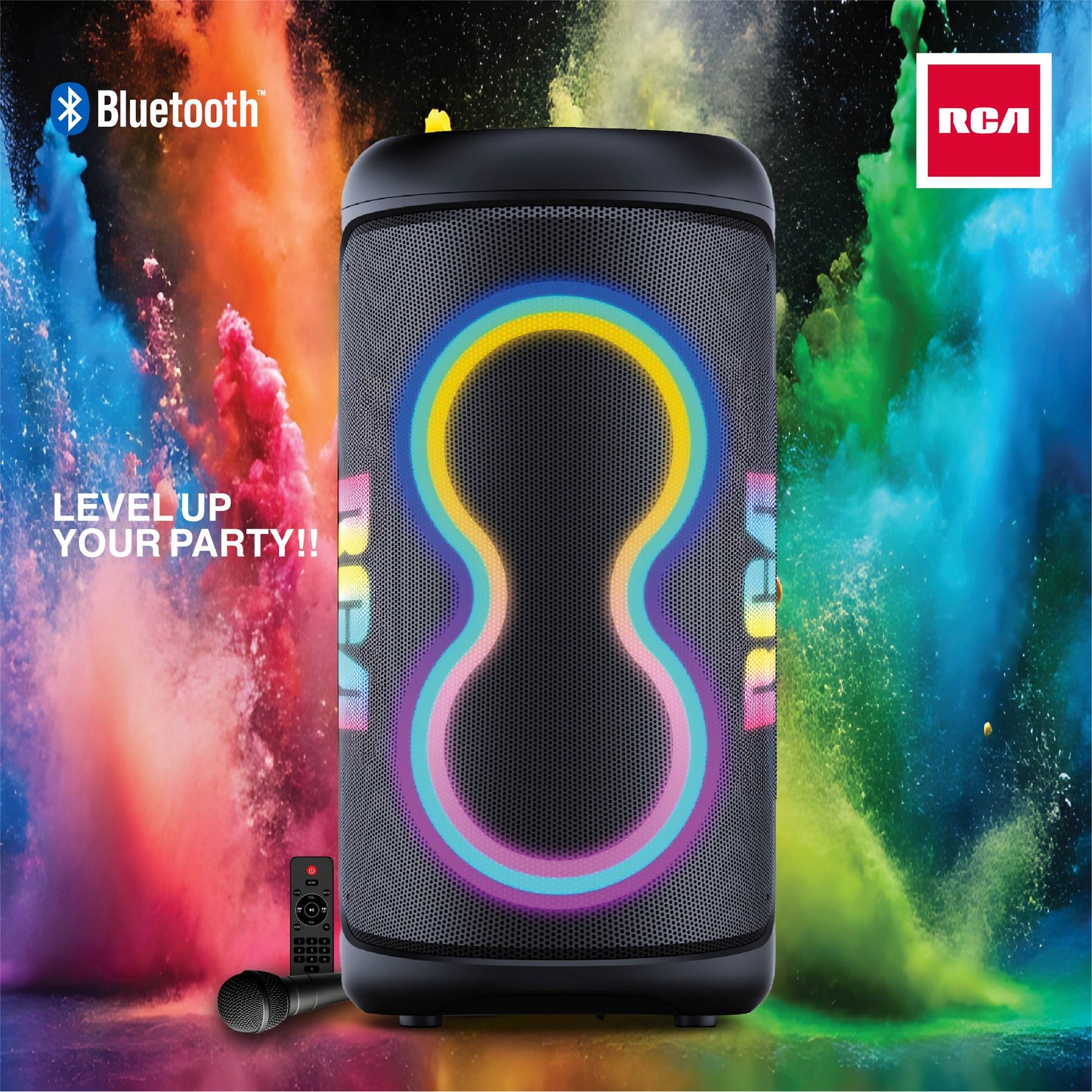 RCA BEAT-1010 Portable Bluetooth Speaker Wireless Karaoke Speaker with Mic & RGB Light