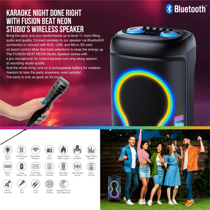 RCA BEAT-1010 Portable Bluetooth Speaker Wireless Karaoke Speaker with Mic & RGB Light