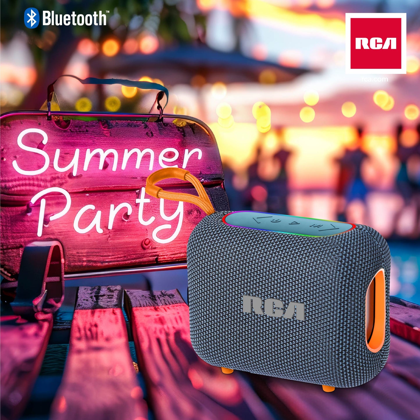 RCA BEAT-33 5W Portable Bluetooth Speaker with RGB Lights & Multiple Inputs