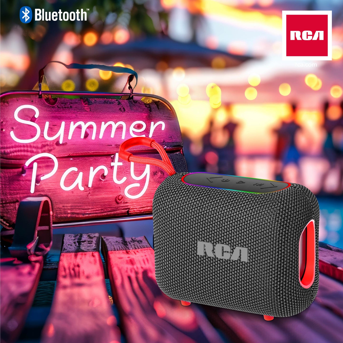 RCA BEAT-33 5W Portable Bluetooth Speaker with RGB Lights & Multiple Inputs