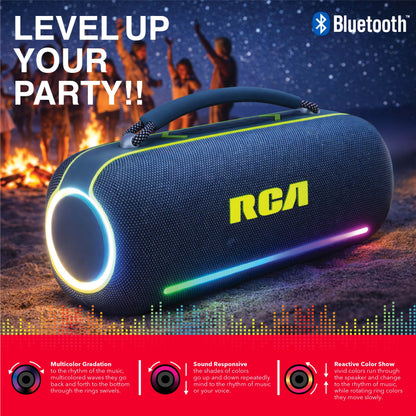 RCA BEAT-5 Portable Bluetooth Speaker 40W IPX5 Wireless Speaker with RGB Light