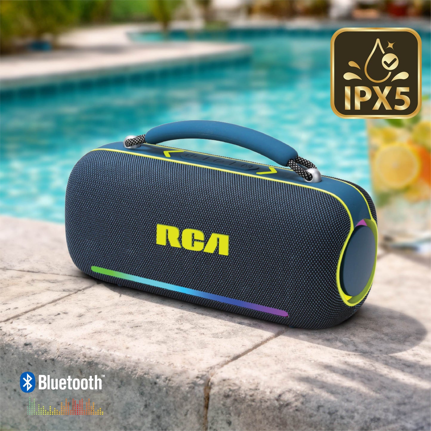 RCA BEAT-5 Portable Bluetooth Speaker 40W IPX5 Wireless Speaker with RGB Light