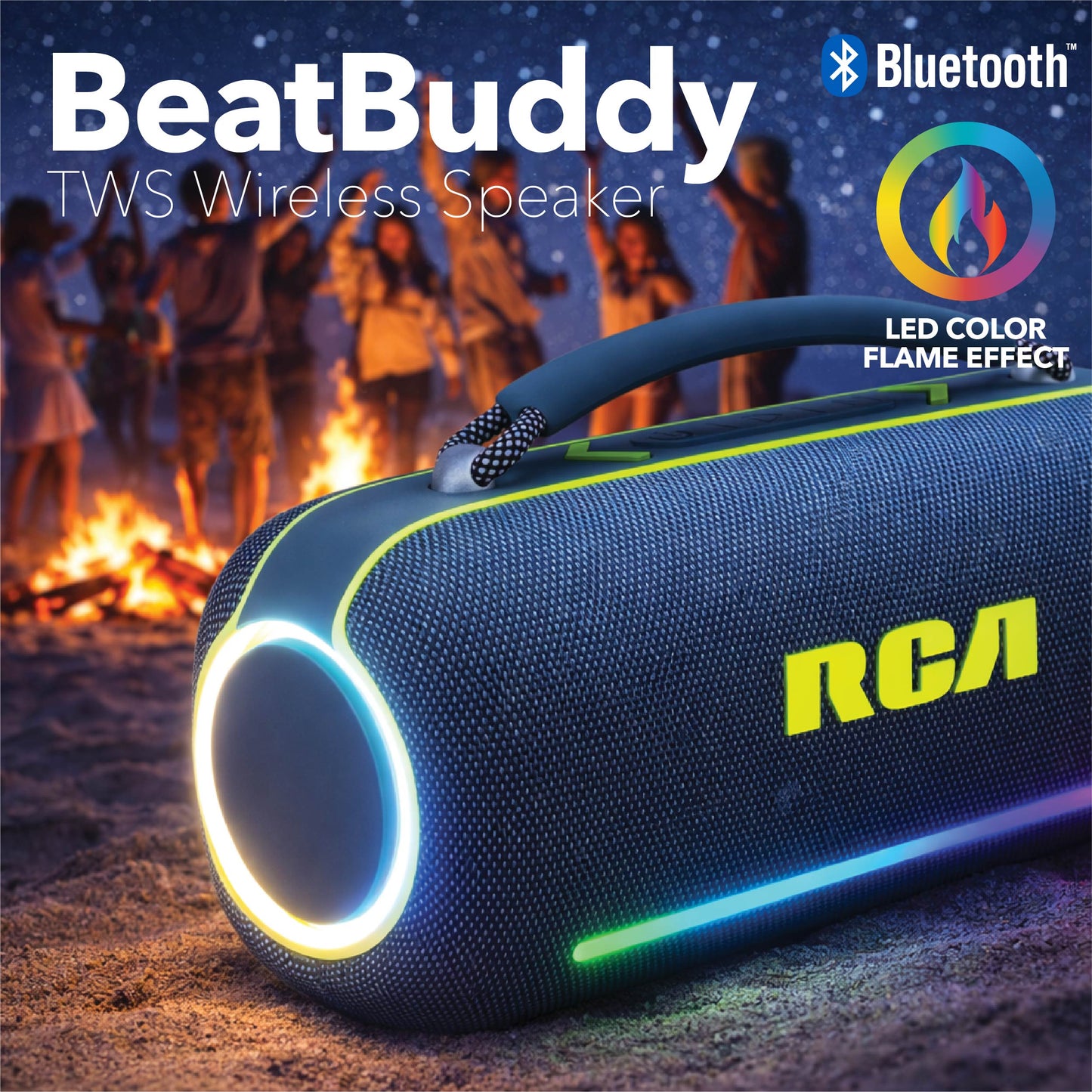 RCA BEAT-5 Portable Bluetooth Speaker 40W IPX5 Wireless Speaker with RGB Light
