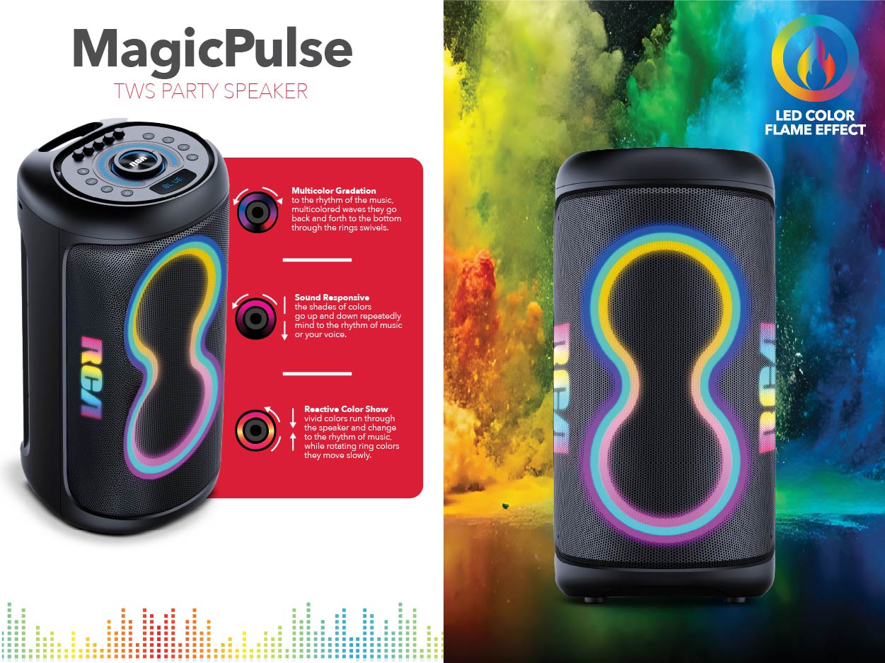 RCA BEAT-88 Portable Bluetooth Speaker Wireless Karaoke Speaker with Mic & RGB Light