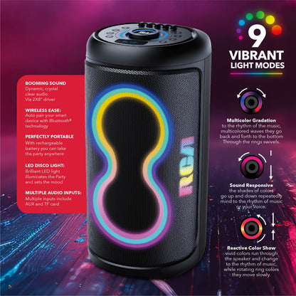 RCA BEAT-88 Portable Bluetooth Speaker Wireless Karaoke Speaker with Mic & RGB Light