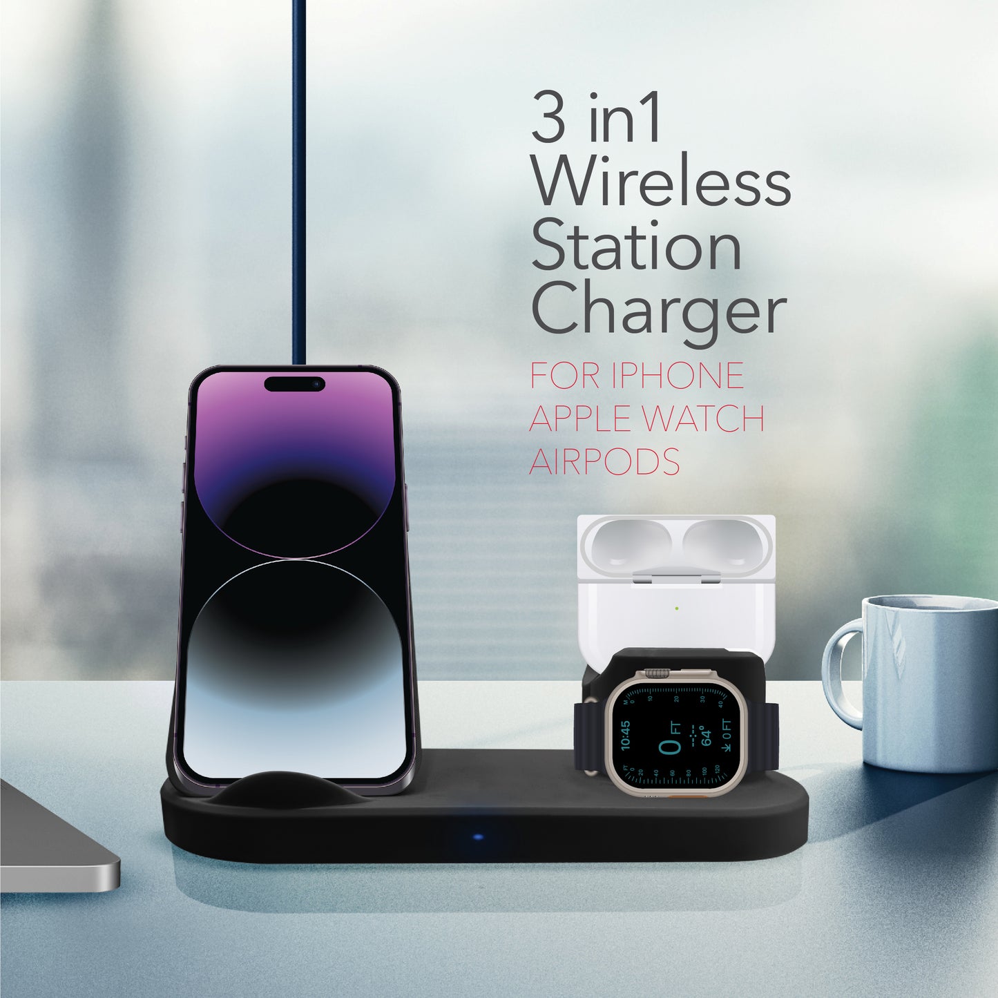 RCA 2024 3-in-1 Wireless Charging Station for iPhone, Apple Watch & AirPods