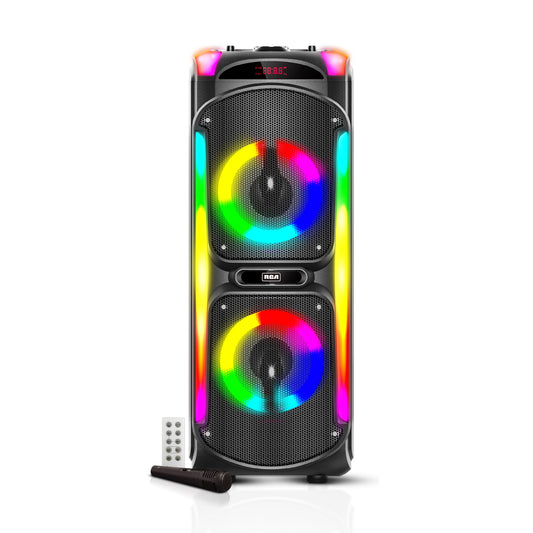 RCA Disco 88 Flame Effect Bluetooth Party Speaker with LED Lights and Dual 8" Woofers