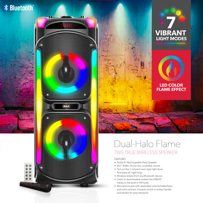 RCA Disco 88 Flame Effect Bluetooth Party Speaker with Dual 8" Woofers