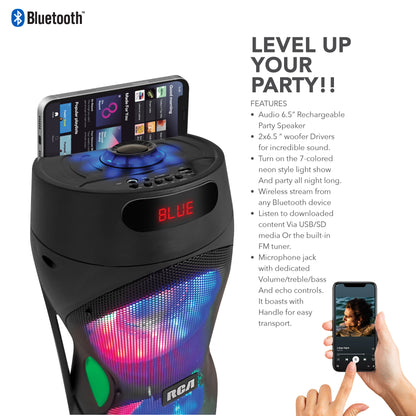 RCA Disco 206 RGB Wireless Party Speaker with Dual 6.5" Woofers & LED Lights