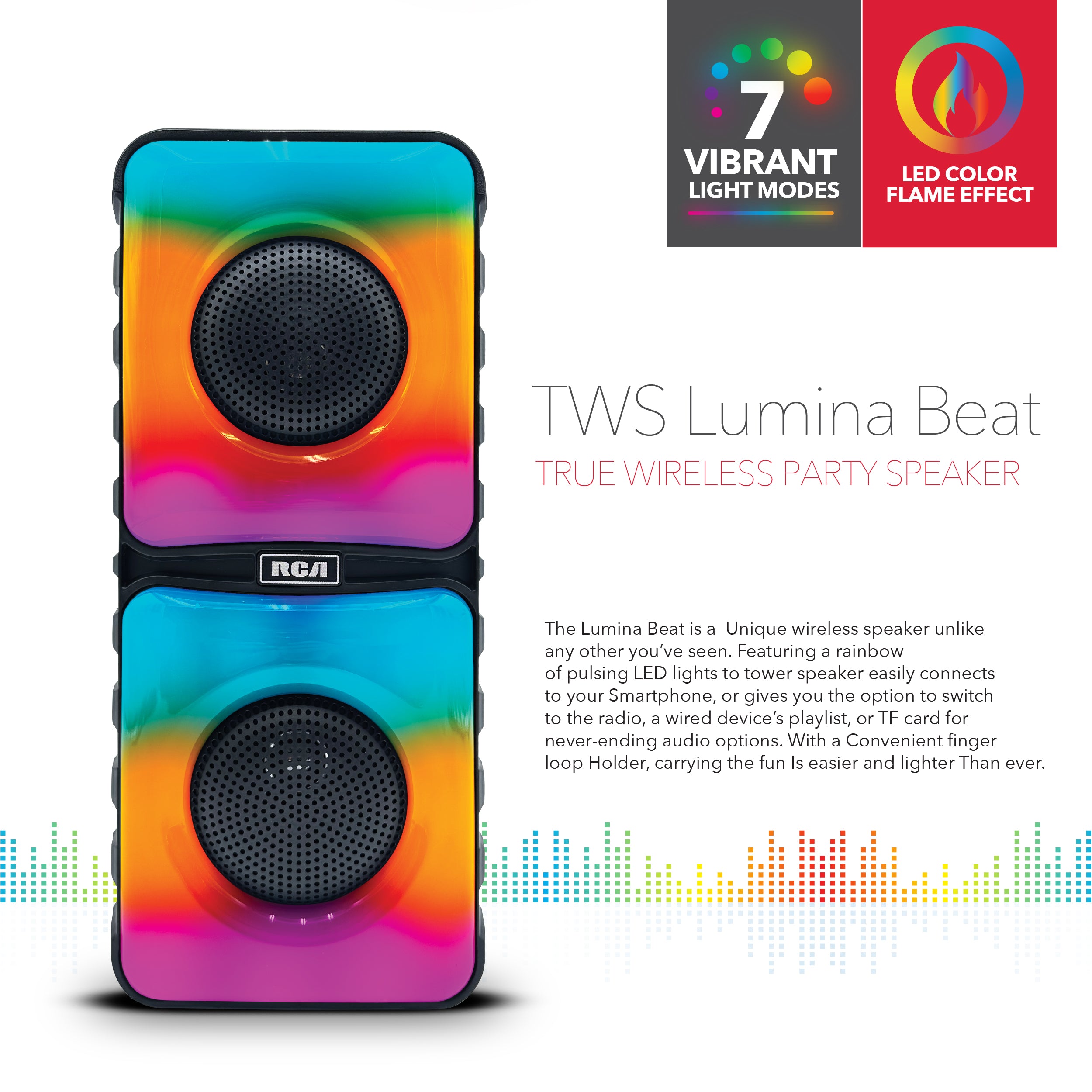 RCA Disco 204 Flame Effect Bluetooth Party Speaker with Dual