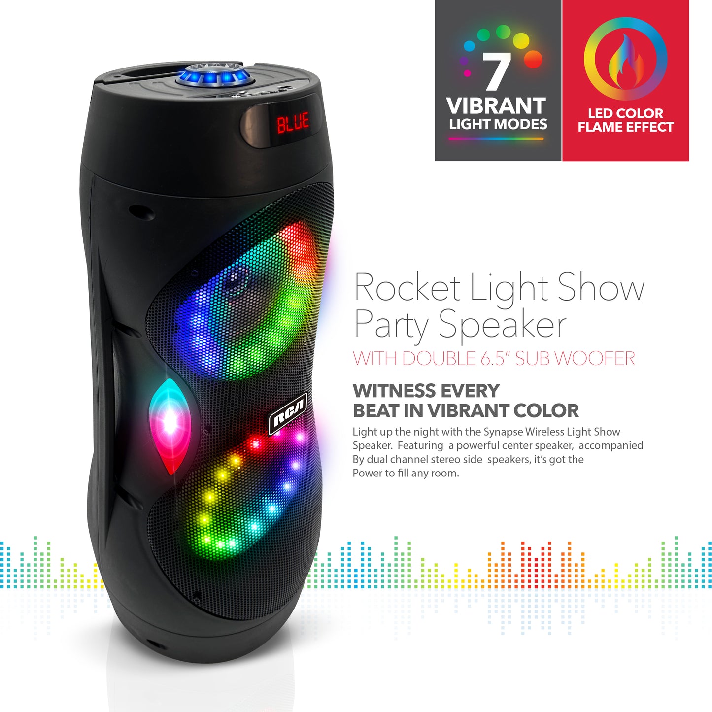 RCA Disco 206 RGB Wireless Party Speaker with Dual 6.5" Woofers & LED Lights