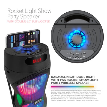 RCA Disco 206 RGB Wireless Party Speaker with Dual 6.5" Woofers & LED Lights