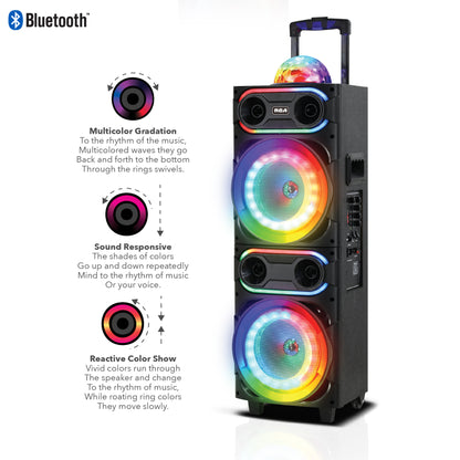 RCA Disco 208 Flame Effect Bluetooth Party Speaker with Dual 8" Woofers