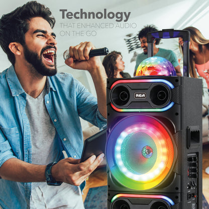 RCA Disco 208 Flame Effect Bluetooth Party Speaker with Dual 8" Woofers