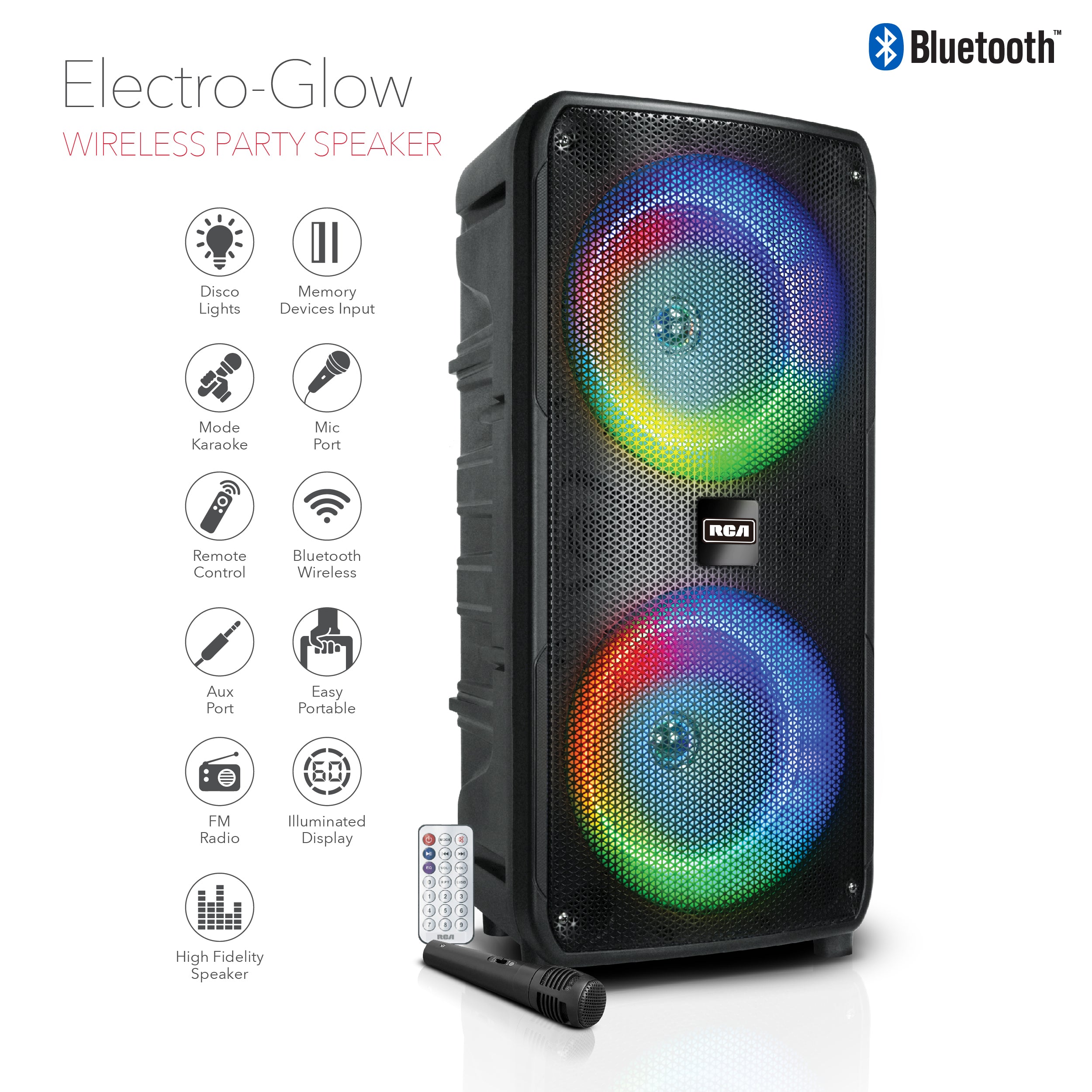 Bluetooth Rechargeable Party Speaker with store 8” Woofer+LED lights