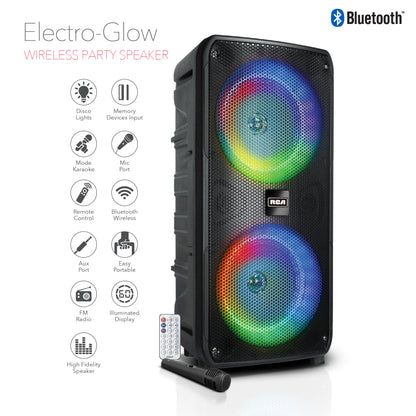 RCA Disco 8 RGB Wireless Party Speaker with LED Show Lights Effect, Bluetooth and Dual 8" Woofers