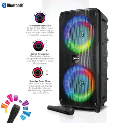 RCA Disco 8 RGB Wireless Party Speaker with LED Show Lights Effect, Bluetooth and Dual 8" Woofers