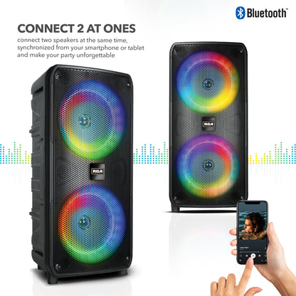 RCA Disco 8 RGB Wireless Party Speaker with LED Show Lights Effect, Bluetooth and Dual 8" Woofers