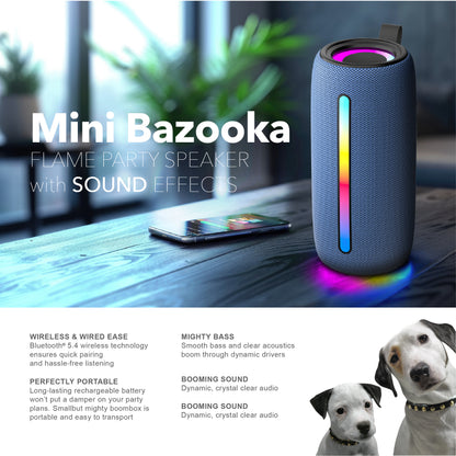 RCA FLEX-4 Mini Bazooka Flame Party Speaker with Sound Effects, 12H Playback Time, Bluetooth Version 5.1