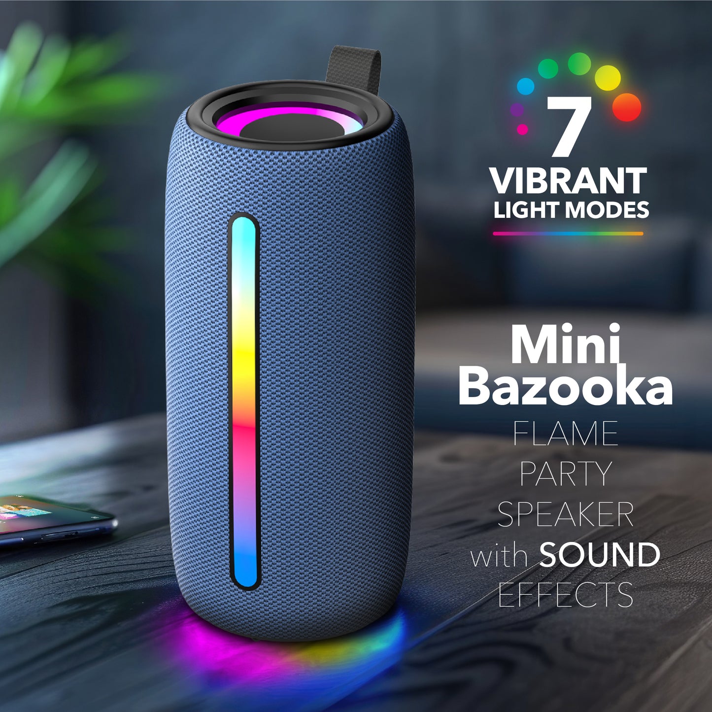 RCA FLEX-4 Mini Bazooka Flame Party Speaker with Sound Effects, 12H Playback Time, Bluetooth Version 5.1