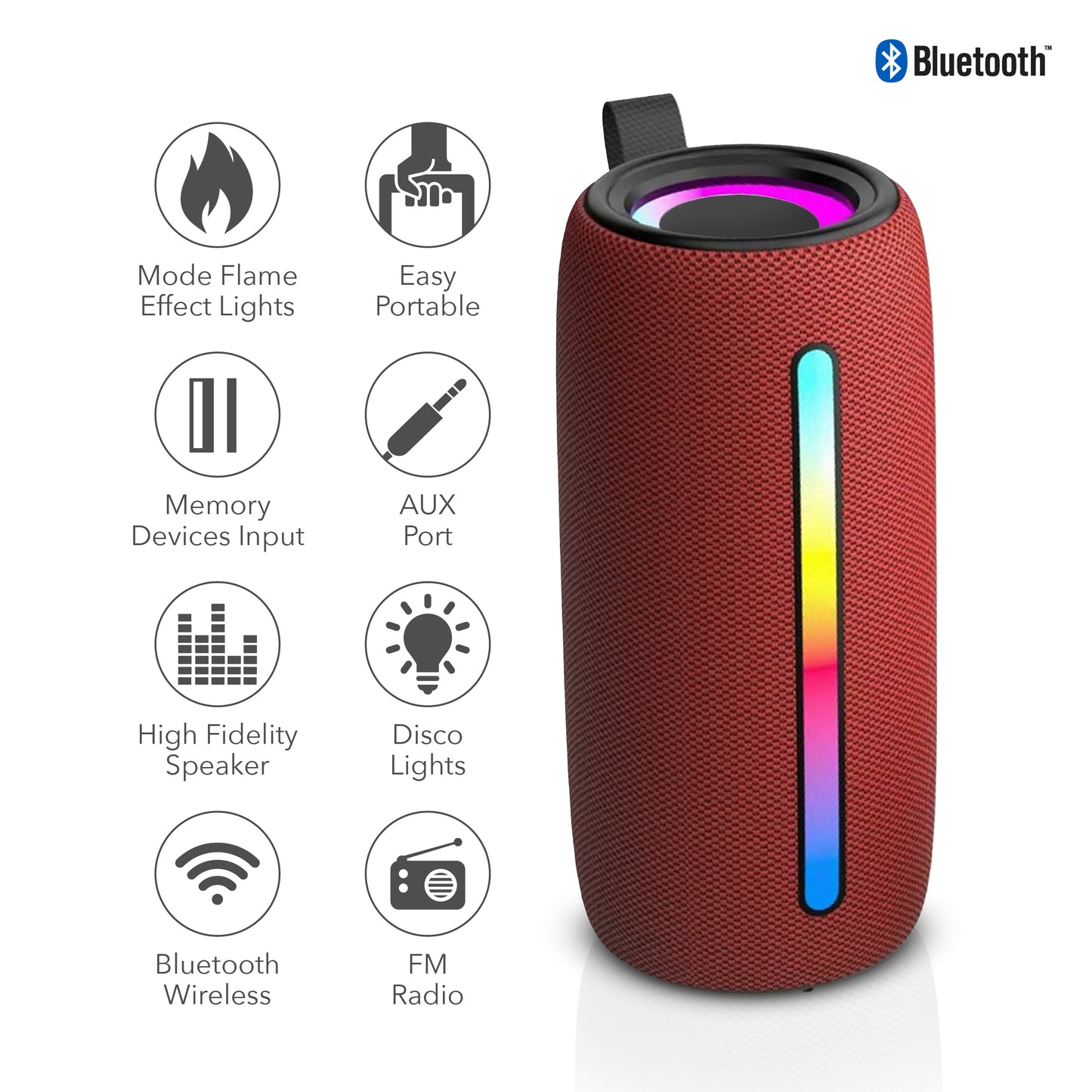 RCA FLEX-4 Mini Bazooka Flame Party Speaker with Sound Effects, 12H Playback Time, Bluetooth Version 5.1