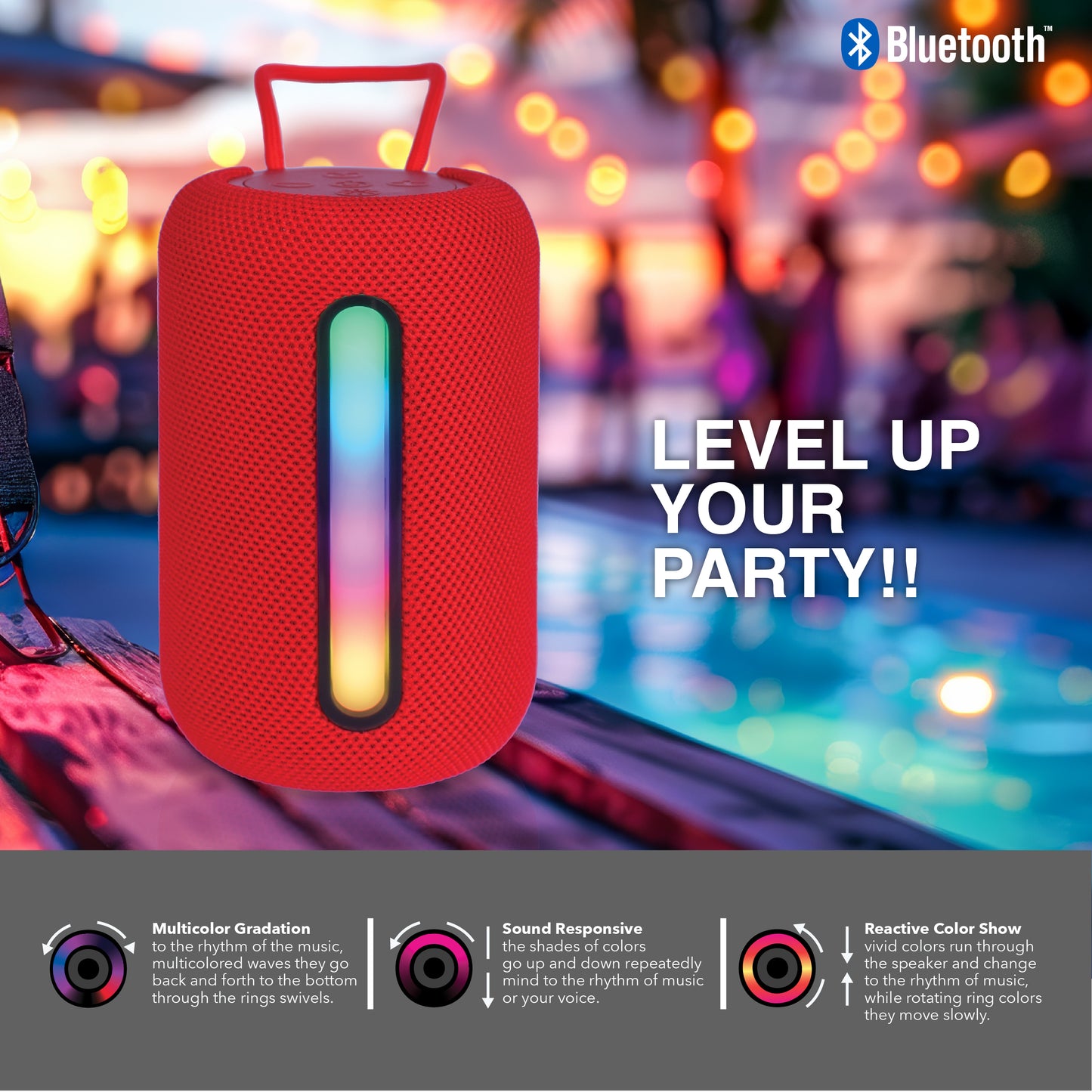 RCA STAGE-103 Bluetooth Cyber Tone Party Speaker with Lights, 12H Playback Time, Bluetooth Version 5.1