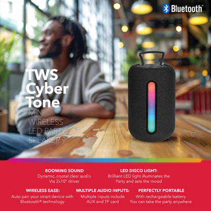 RCA STAGE-103 Bluetooth Cyber Tone Party Speaker with Lights, 12H Playback Time, Bluetooth Version 5.1