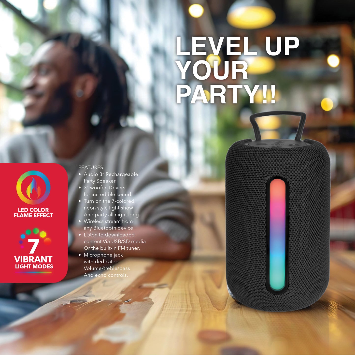 RCA STAGE-103 Bluetooth Cyber Tone Party Speaker with Lights, 12H Playback Time, Bluetooth Version 5.1