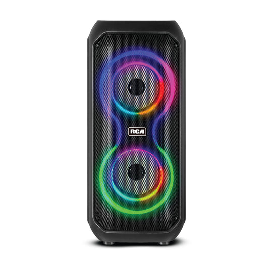 RCA STAGE-204 Dual 4" Bluetooth Speaker with LED Lights, FM Radio & Karaoke Function, 12H Playback Time, Bluetooth Version 5.2, Black