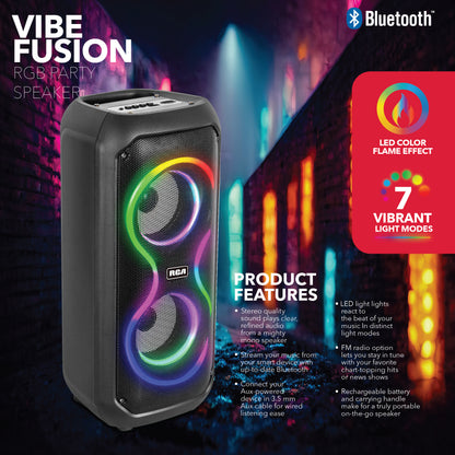 RCA STAGE-204 Dual 4" Bluetooth Speaker with LED Lights, FM Radio & Karaoke Function, 12H Playback Time, Bluetooth Version 5.2, Black