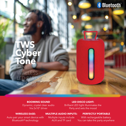 RCA STAGE-103 Bluetooth Cyber Tone Party Speaker with Lights, 12H Playback Time, Bluetooth Version 5.1