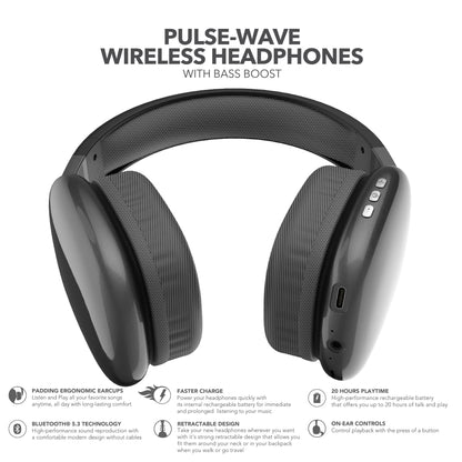 RCA Wave-56 Wireless Over-Ear Bluetooth Headphones, 40H Playtime, Hi-Res Audio