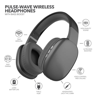 RCA Wave-56 Wireless Over-Ear Bluetooth Headphones, 40H Playtime, Hi-Res Audio