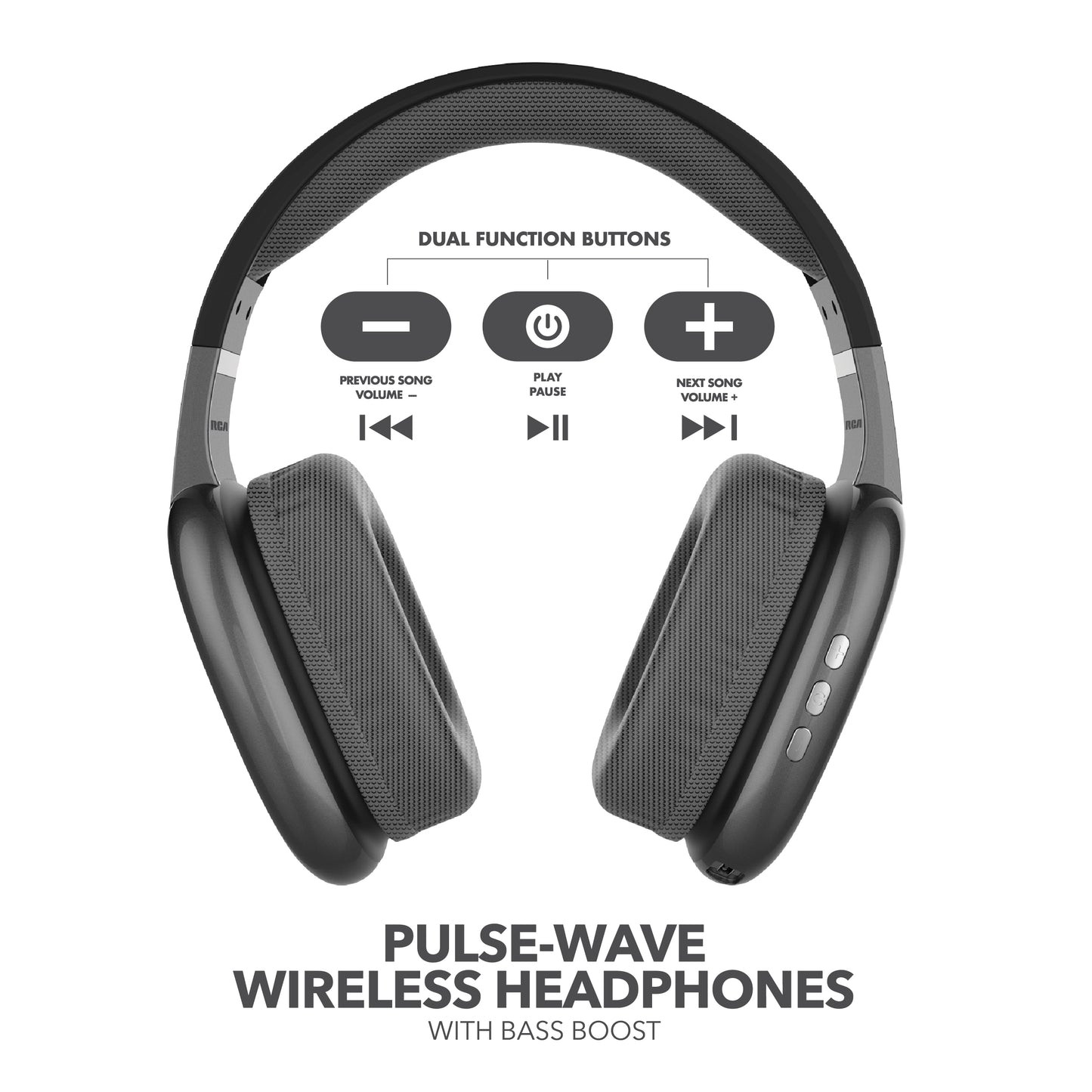 RCA Wave-56 Wireless Over-Ear Bluetooth Headphones, 40H Playtime, Hi-Res Audio