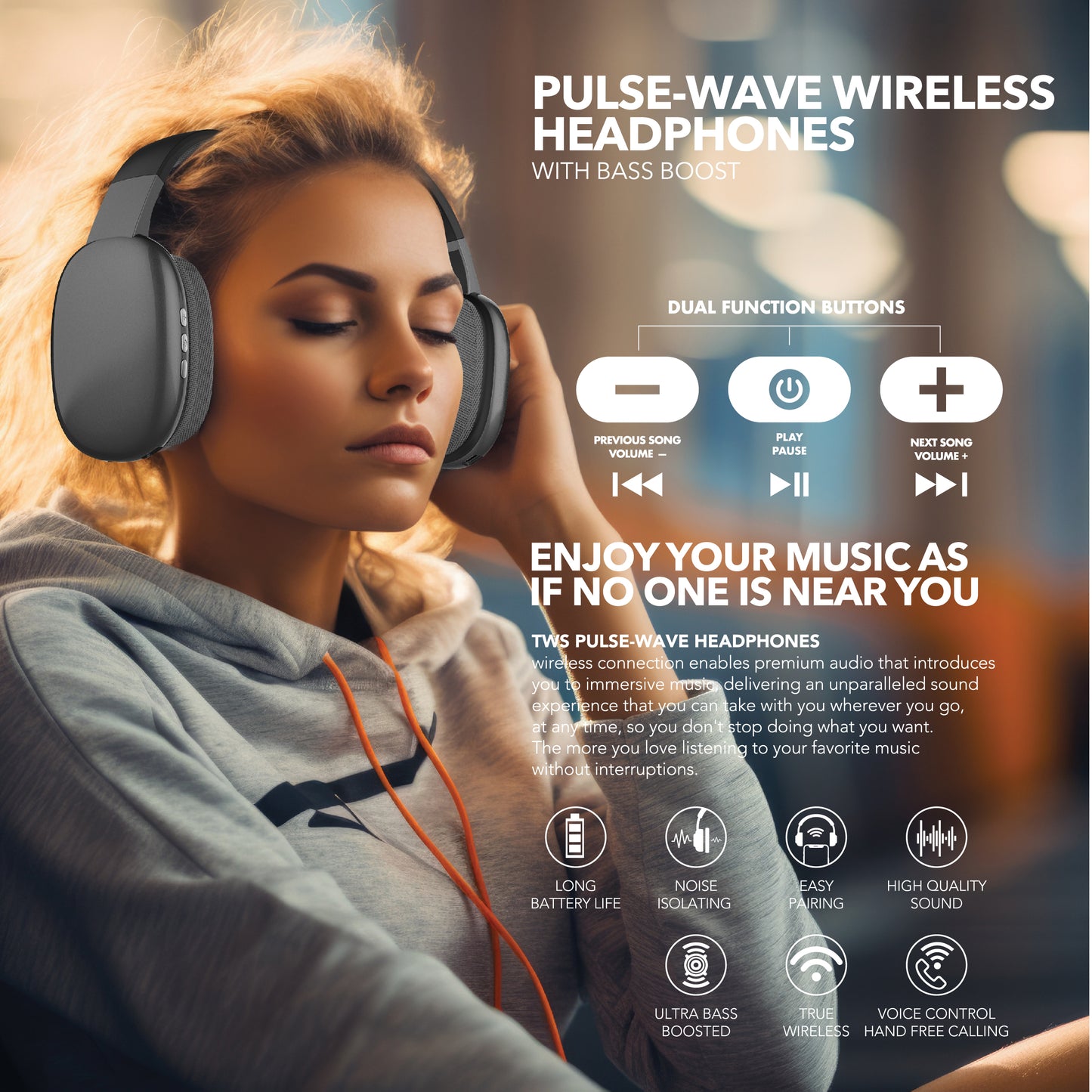 RCA Wave-56 Wireless Over-Ear Bluetooth Headphones, 40H Playtime, Hi-Res Audio