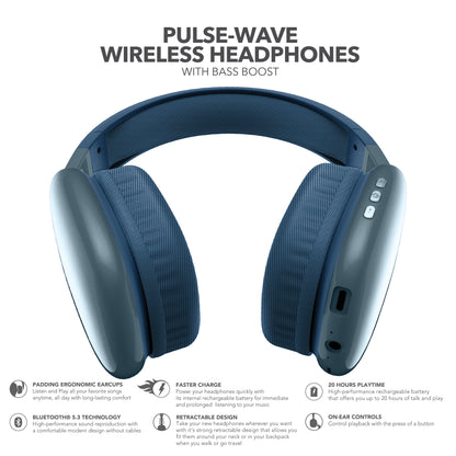 RCA Wave-56 Wireless Over-Ear Bluetooth Headphones, 40H Playtime, Hi-Res Audio