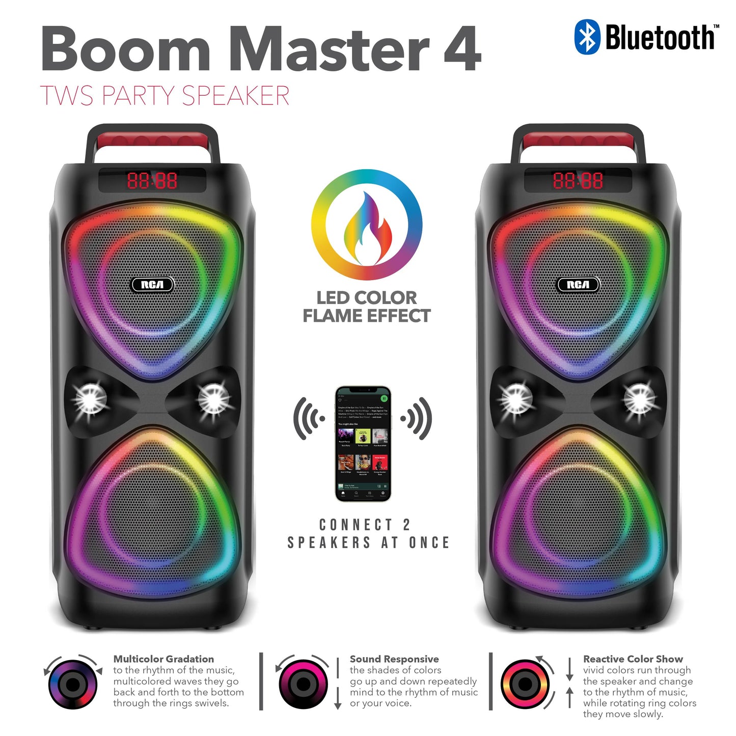 RCA FLAME-33 Portable Bluetooth Speaker Wireless Karaoke Speaker with RGB Light